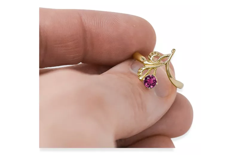 14k geltono aukso Ametistas Žiedas Vintažiniai papuošalai vrc095y